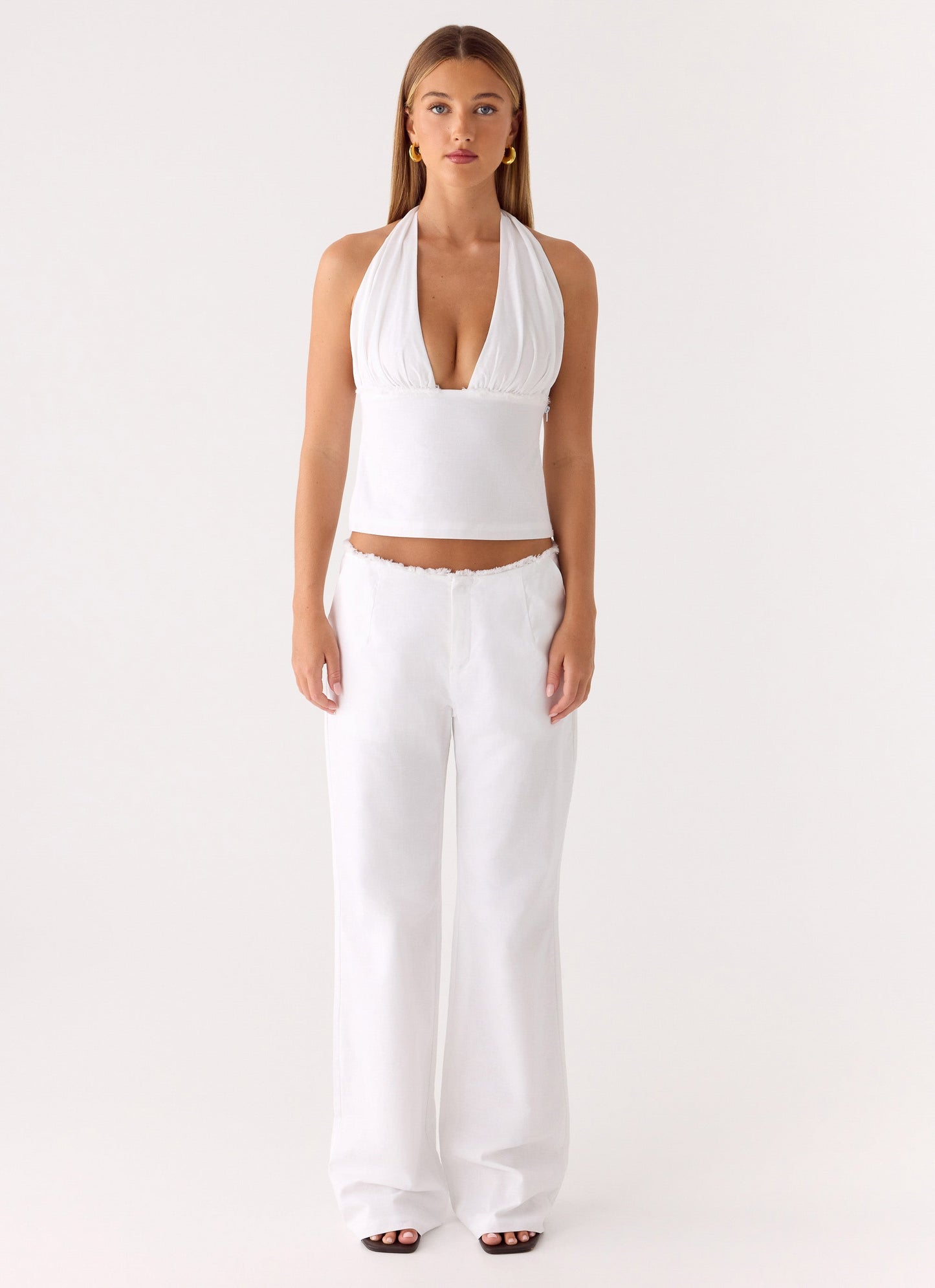 Josephina Linen Halter Top - White